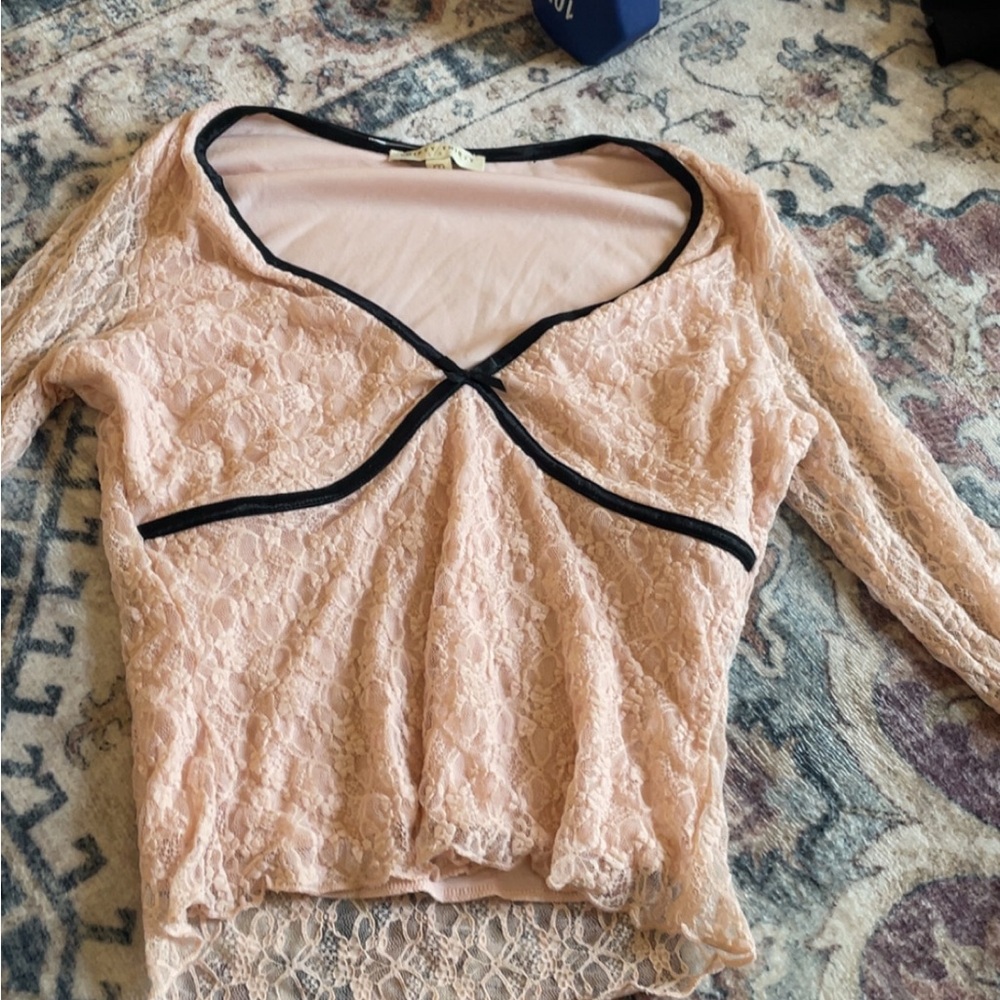 Marshalls Orange and Pink Lace Tie Front Blouse